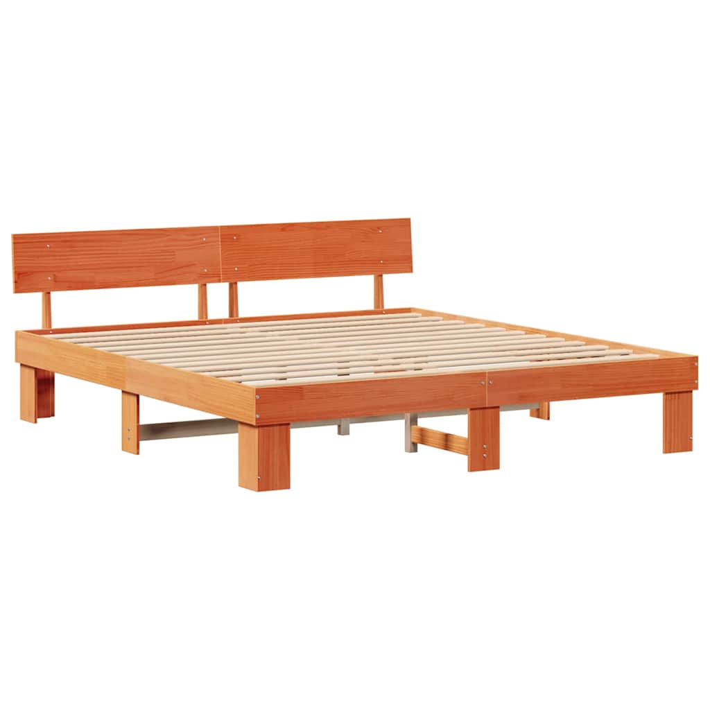 Sengestamme med hodegjerde Voksbrun 180 x 200 cm Heltre furu