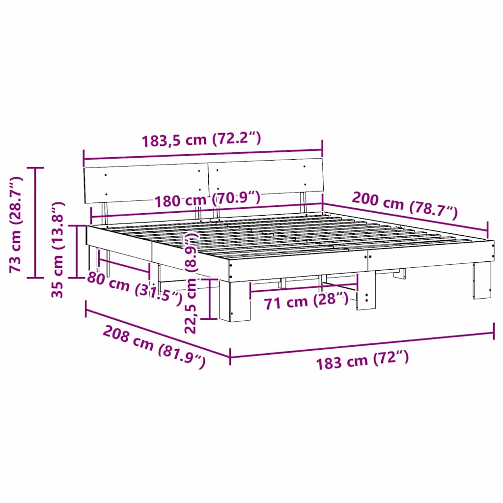 Sengestamme med hodegjerde Vokset Brun 180 x 200 cm Massiv furu
