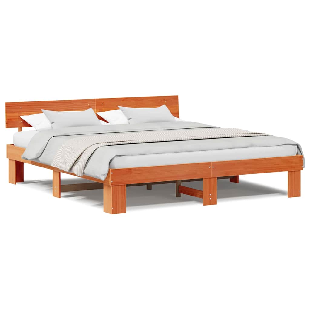 Sengestamme med hodegjerde Voksbrun 180 x 200 cm Heltre furu