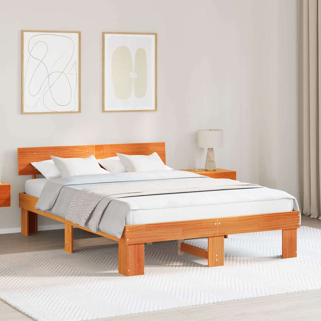 Sengestamme med hodegjerde Vokset Brun 160 x 200 cm Massiv furu