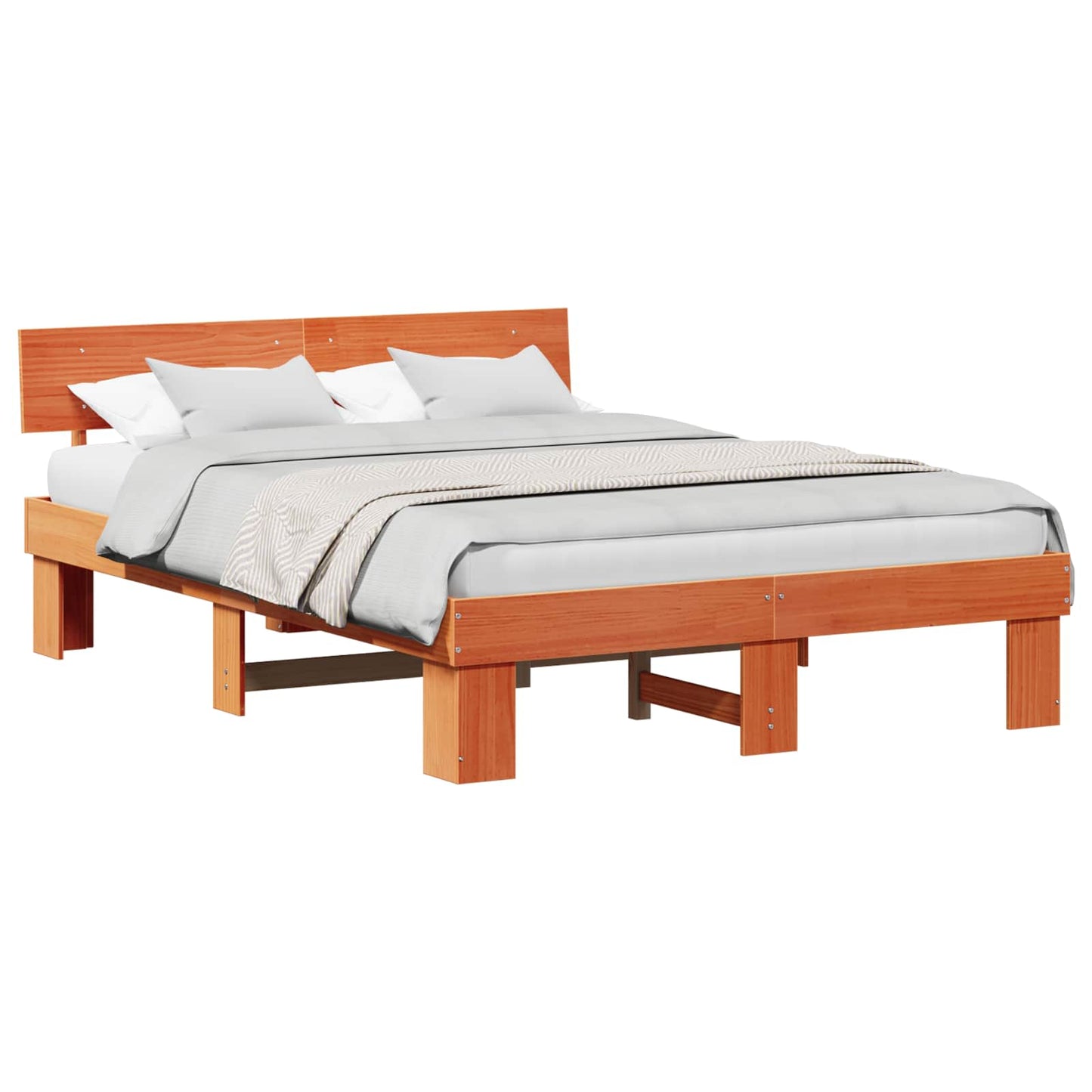 Sengestamme med hodegjerde Vokset Brun 160 x 200 cm Massiv furu