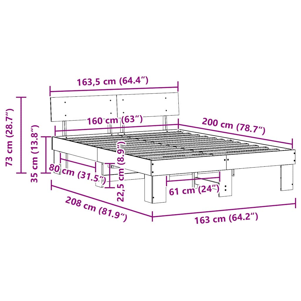 Sengestamme med hodegjerde Vokset Brun 160 x 200 cm Massiv furu