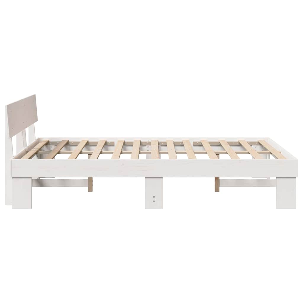 Sengestamme med hodegjerde Hvit 150 x 200 cm Massiv furu