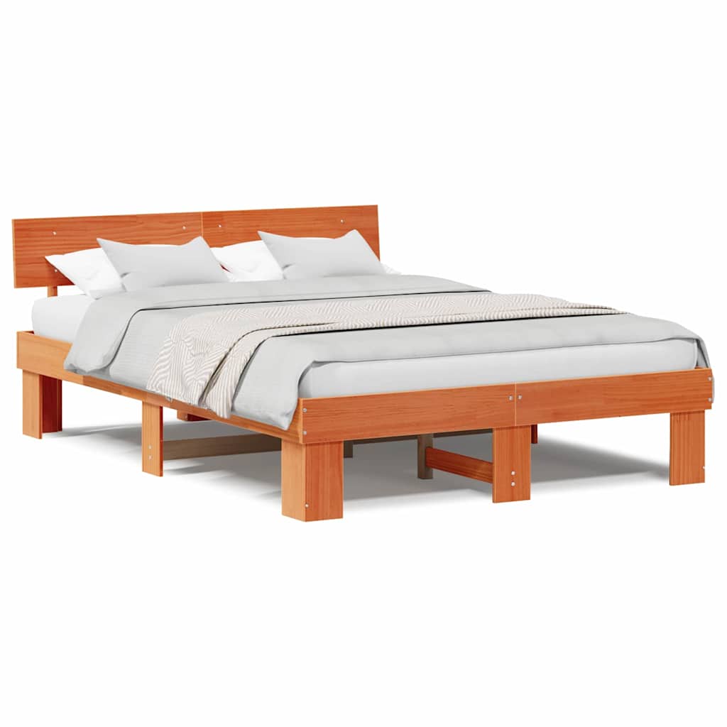 Sengestamme med hodegjerde Voksbrun 150 x 200 cm Heltre furu