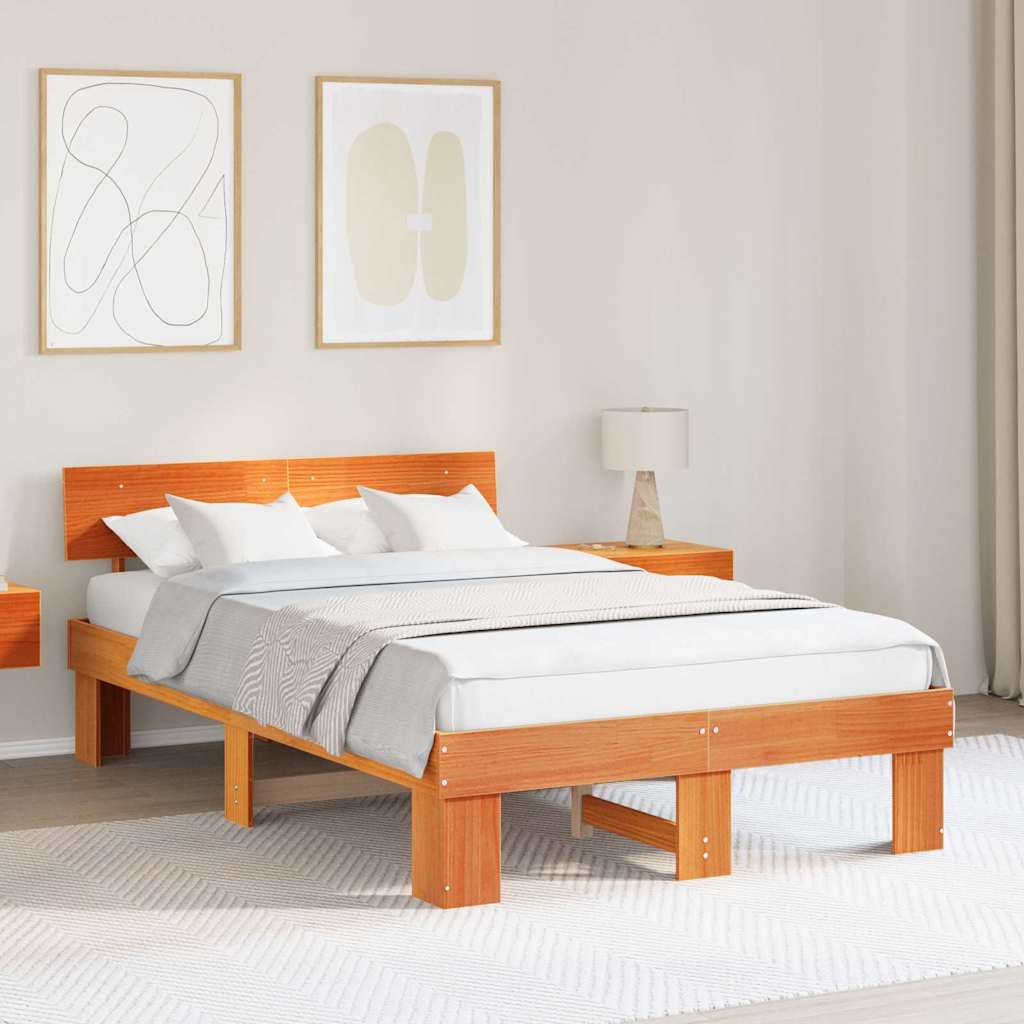 Sengestamme med hodegjerde Vokset Brun 140 x 190 cm Massiv furu