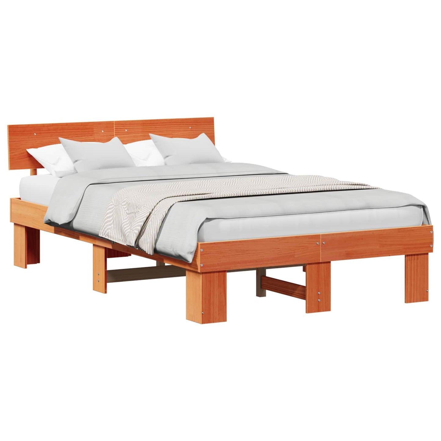 Sengestamme med hodegjerde Vokset Brun 140 x 190 cm Massiv furu