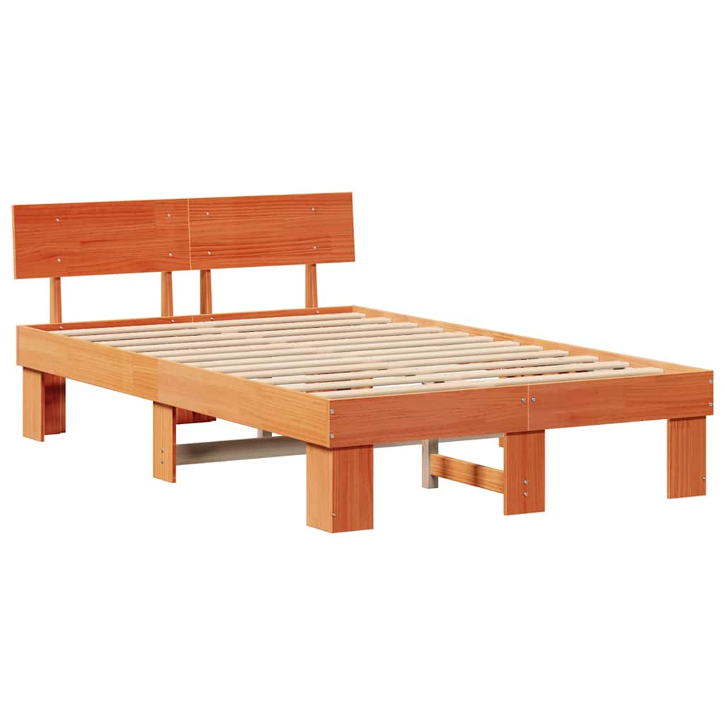 Sengestamme med hodegjerde Vokset Brun 140 x 190 cm Massiv furu