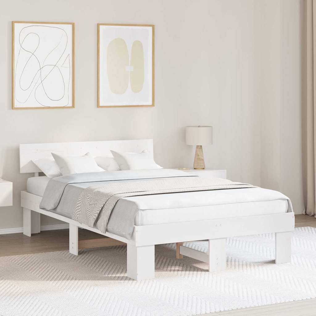 Sengestamme med hodegjerde Hvit 135 x 190 cm Massiv furu