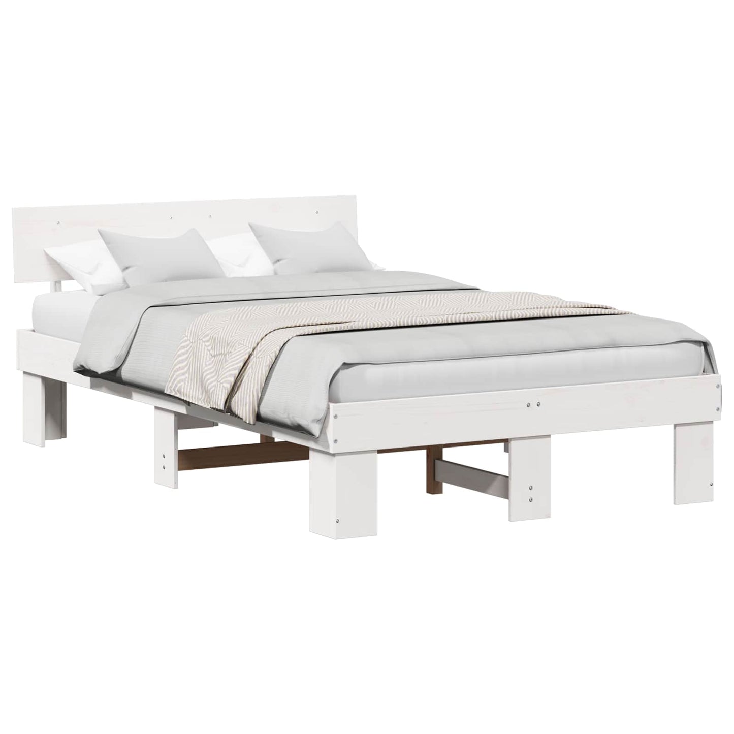 Sengestamme med hodegjerde Hvit 135 x 190 cm Massiv furu