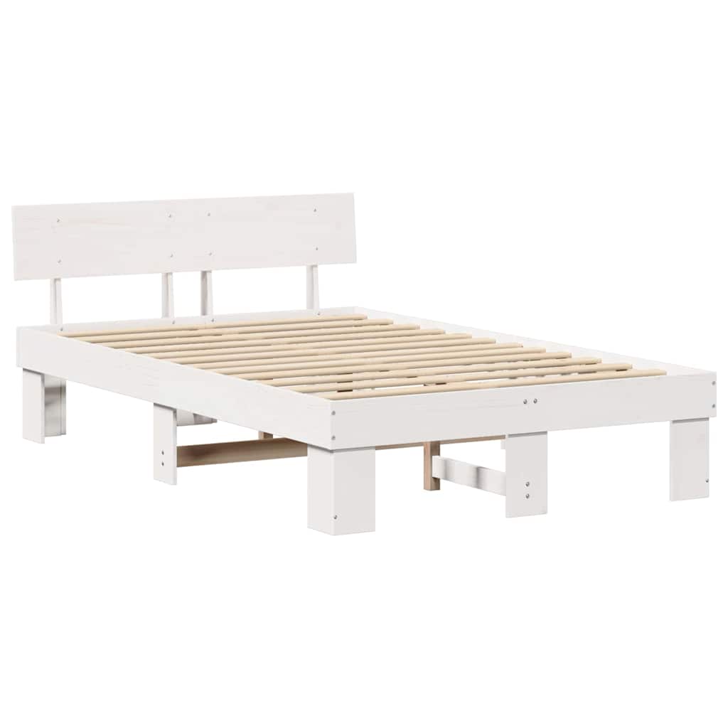Sengestamme med hodegjerde Hvit 135 x 190 cm Massiv furu
