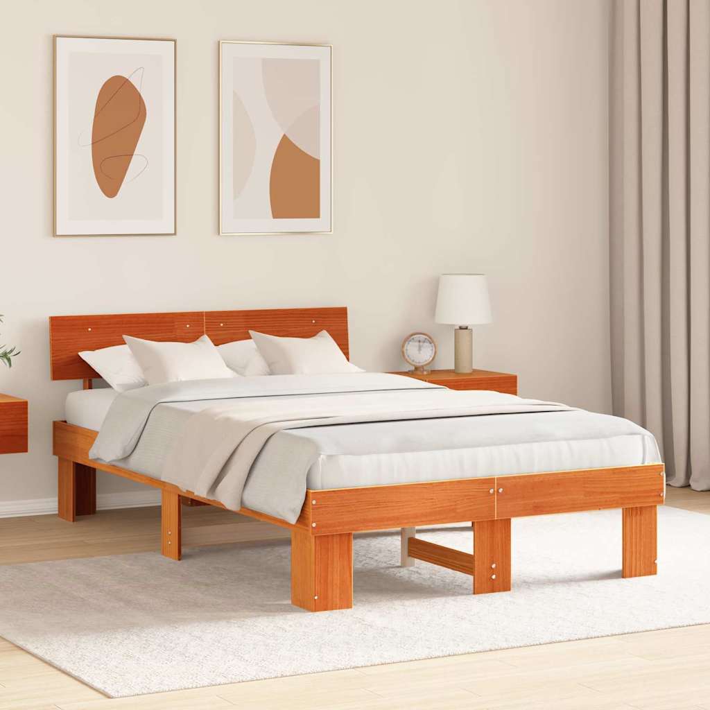Sengestamme med hodegjerde Vokset Brun 135 x 190 cm Massiv furu