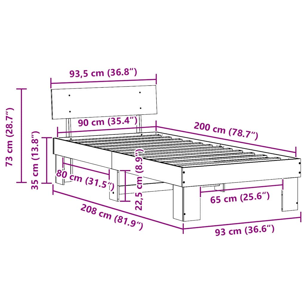 Sengestamme med hodegjerde Vokset Brun 90 x 200 cm Massiv furu