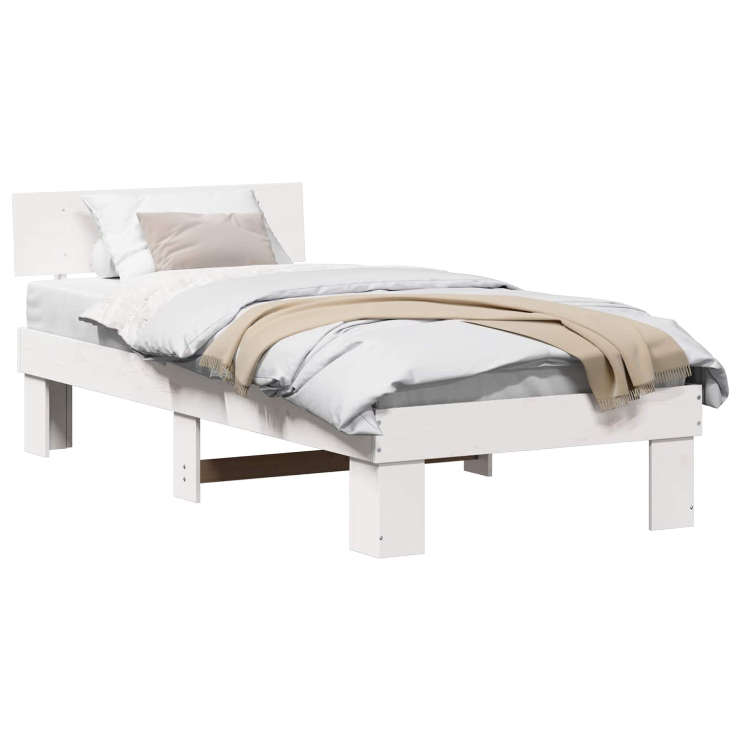 Sengestamme med hodegjerde Hvit 90 x 190 cm Massiv furu