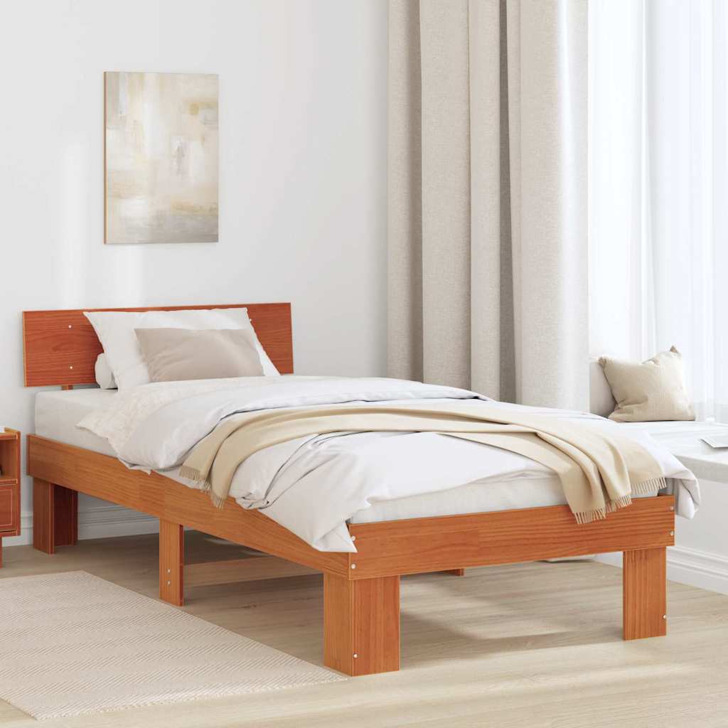 Sengestamme med hodegjerde Voksbrun 90 x 190 cm Heltre furu