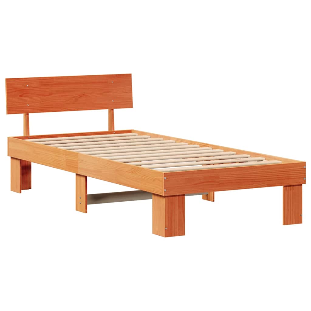 Sengestamme med hodegjerde Voksbrun 90 x 190 cm Heltre furu