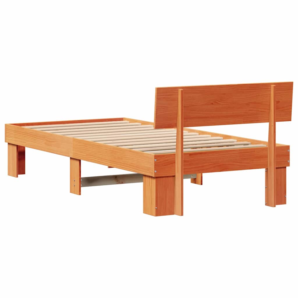 Sengestamme med hodegjerde Voksbrun 90 x 190 cm Heltre furu