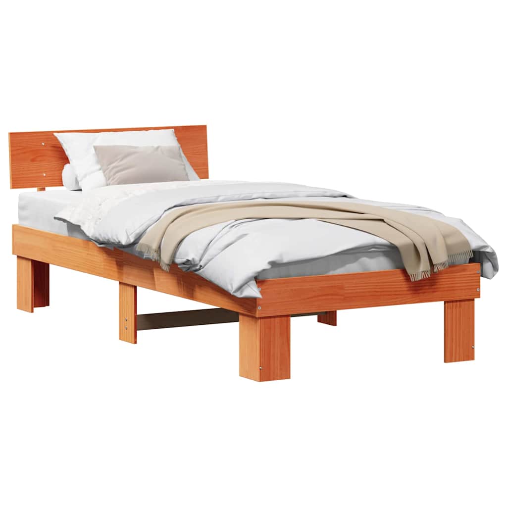 Sengestamme med hodegjerde Voksbrun 90 x 190 cm Heltre furu