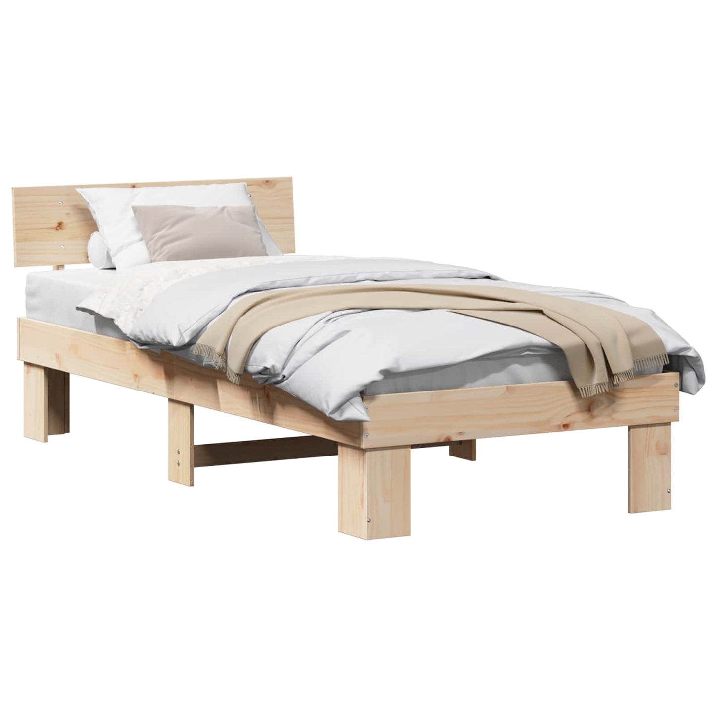 Sengestamme med hodegjerde Naturlig 75 x 190 cm Massiv furu