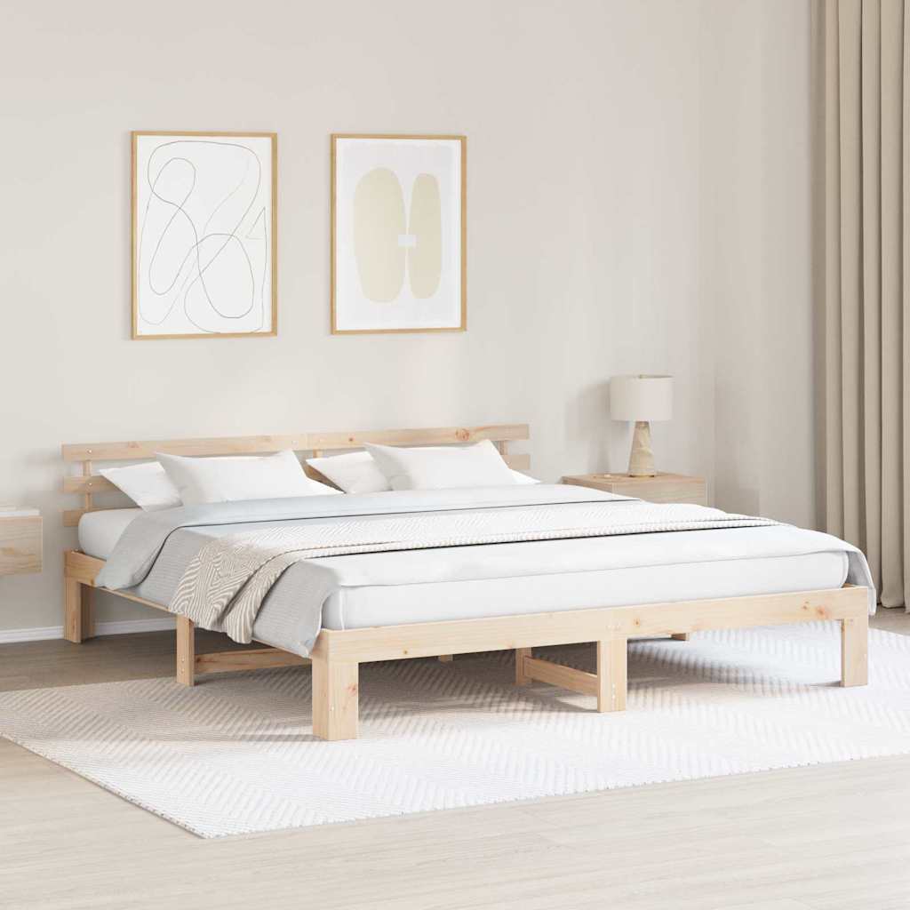 Sengestamme med hodegjerde Brun 200 x 200 cm Massivt furutre