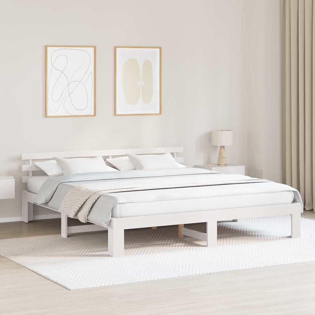Sengestamme med hodegjerde Hvit 200 x 200 cm Massivt furutre
