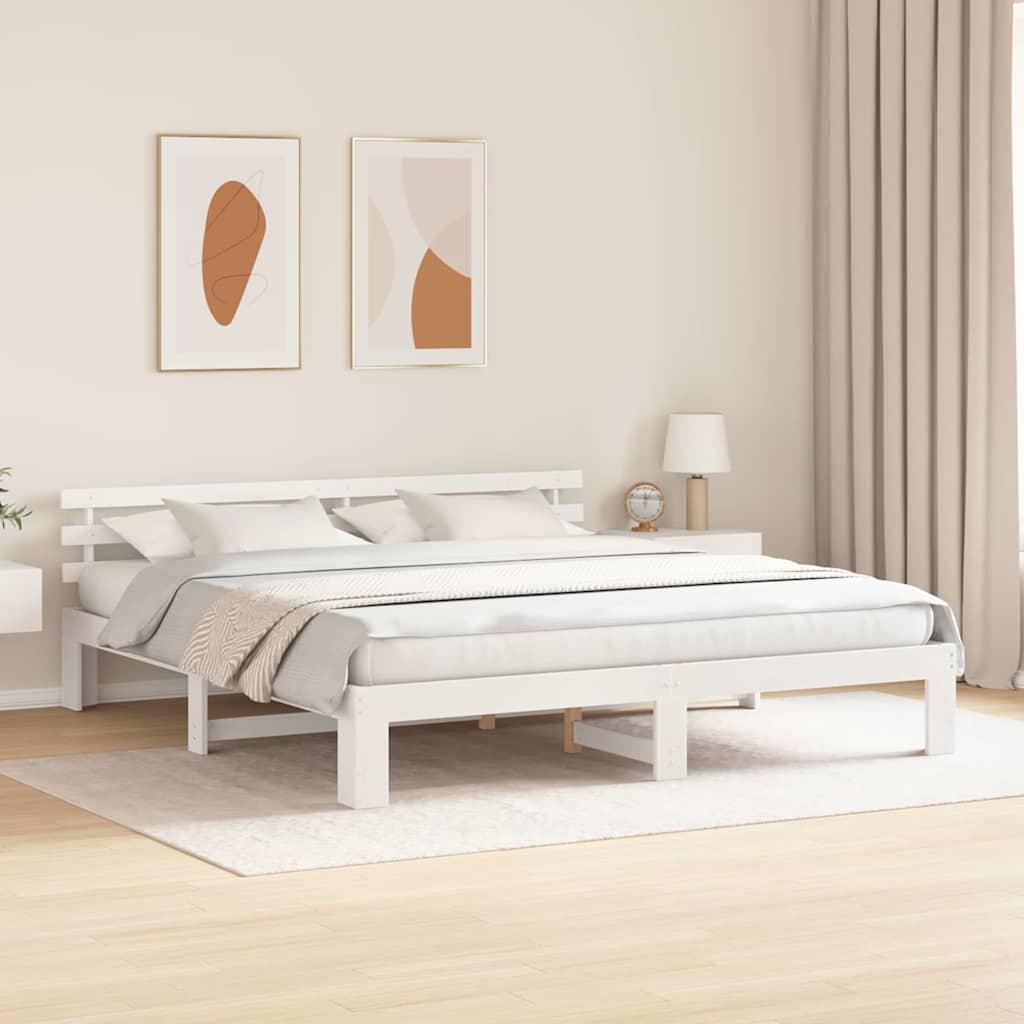 Sengestamme med hodegjerde Hvit 200 x 200 cm Massivt furutre