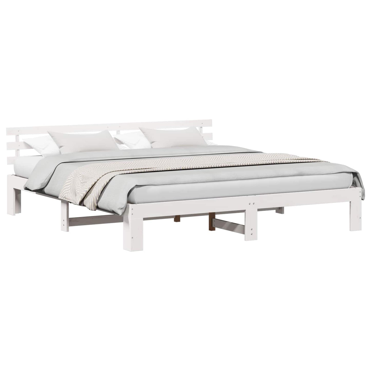 Sengestamme med hodegjerde Hvit 200 x 200 cm Massiv furu