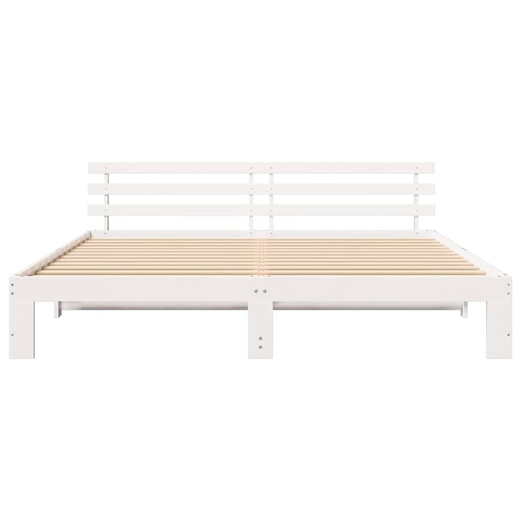 Sengestamme med hodegjerde Hvit 200 x 200 cm Massivt furutre