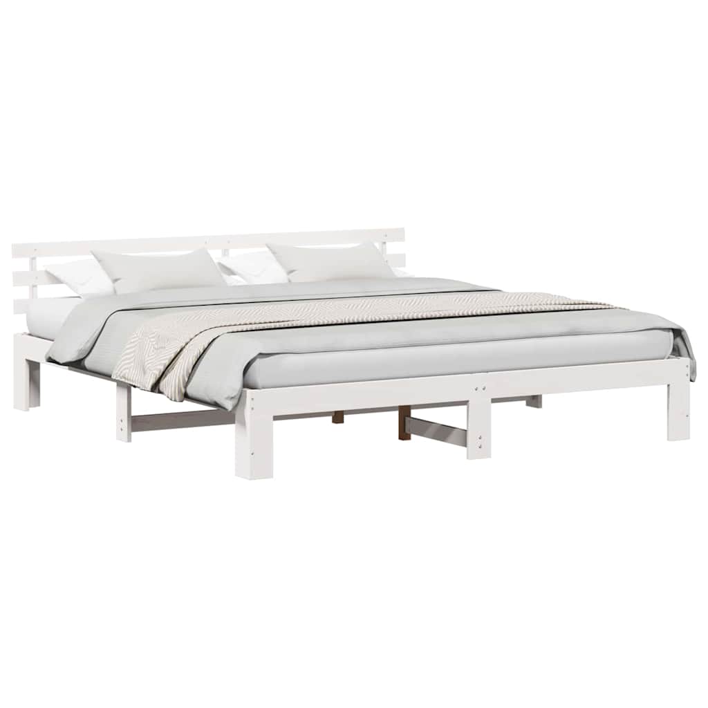 Sengestamme med hodegjerde Hvit 200 x 200 cm Massivt furutre