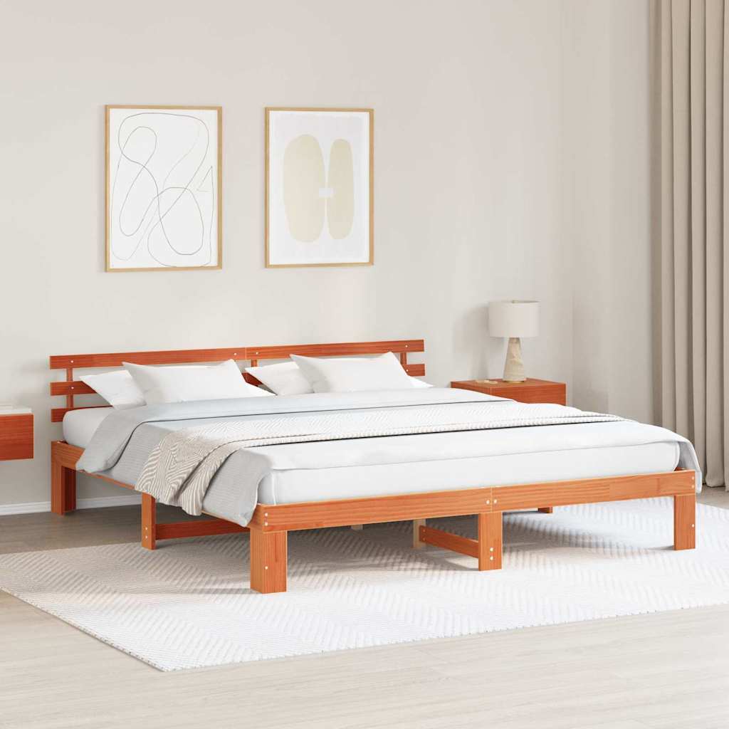 Sengestamme med hodegjerde Brun 200 x 200 cm Massivt furutre