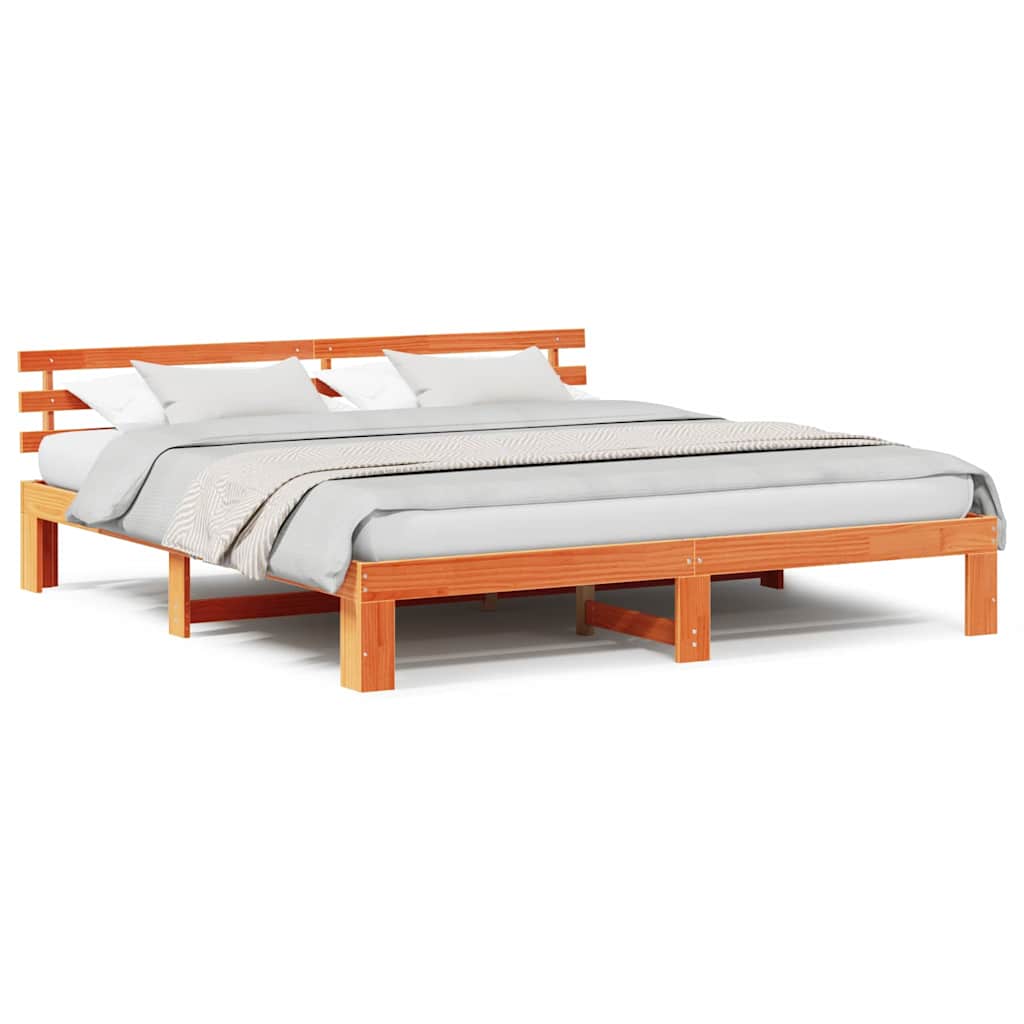 Sengestamme med hodegjerde Brun 200 x 200 cm Massivt furutre