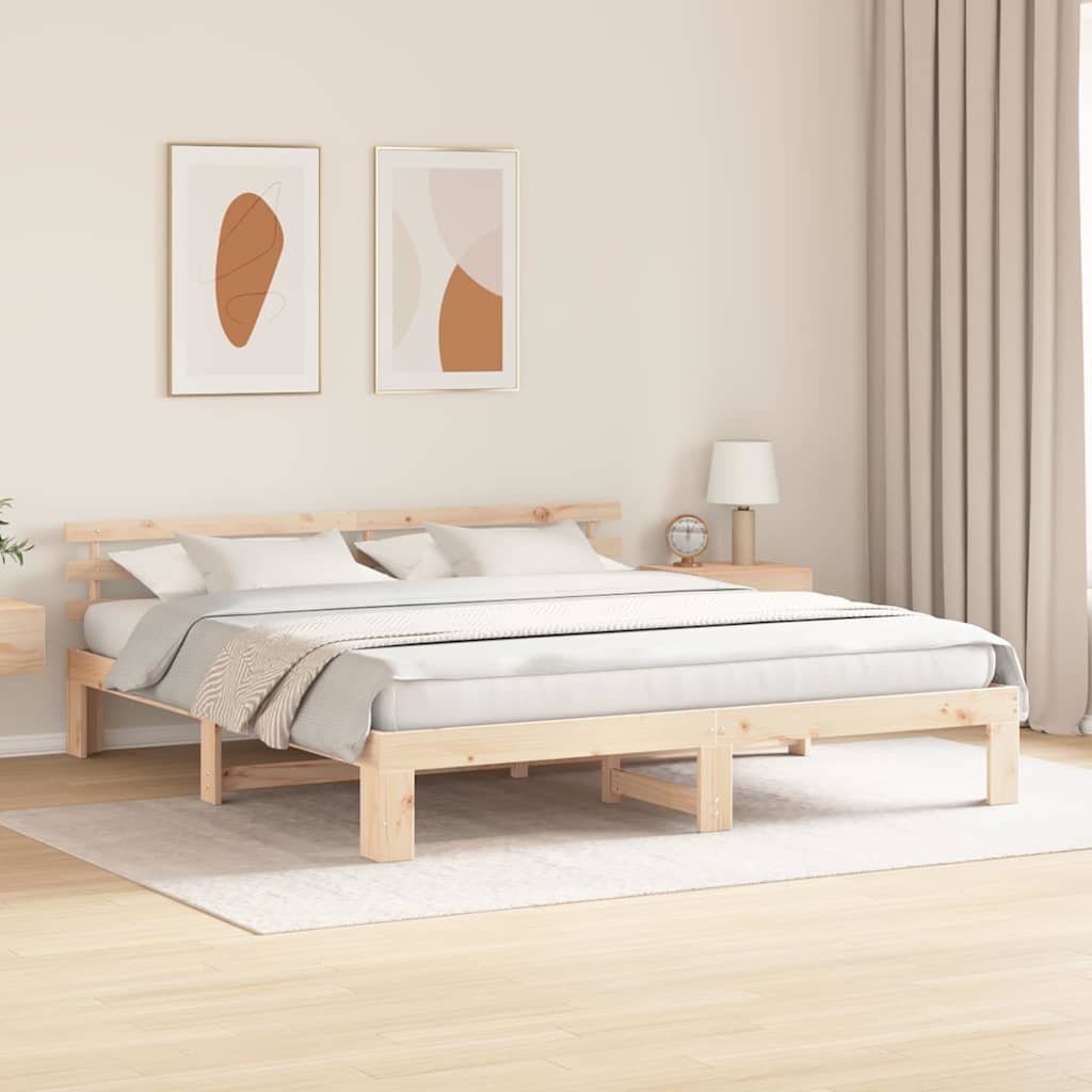 Sengestamme med hodegjerde Naturlig 180 x 200 cm Massiv furu
