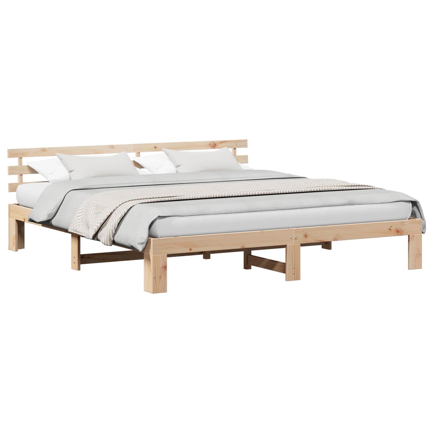 Sengestamme med hodegjerde Naturlig 180 x 200 cm Massiv furu