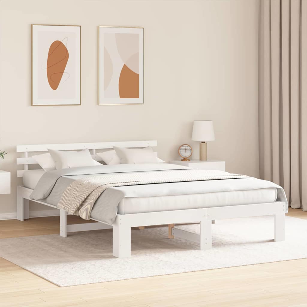 Sengestamme med hodegjerde Hvit 160 x 200 cm Massiv furu