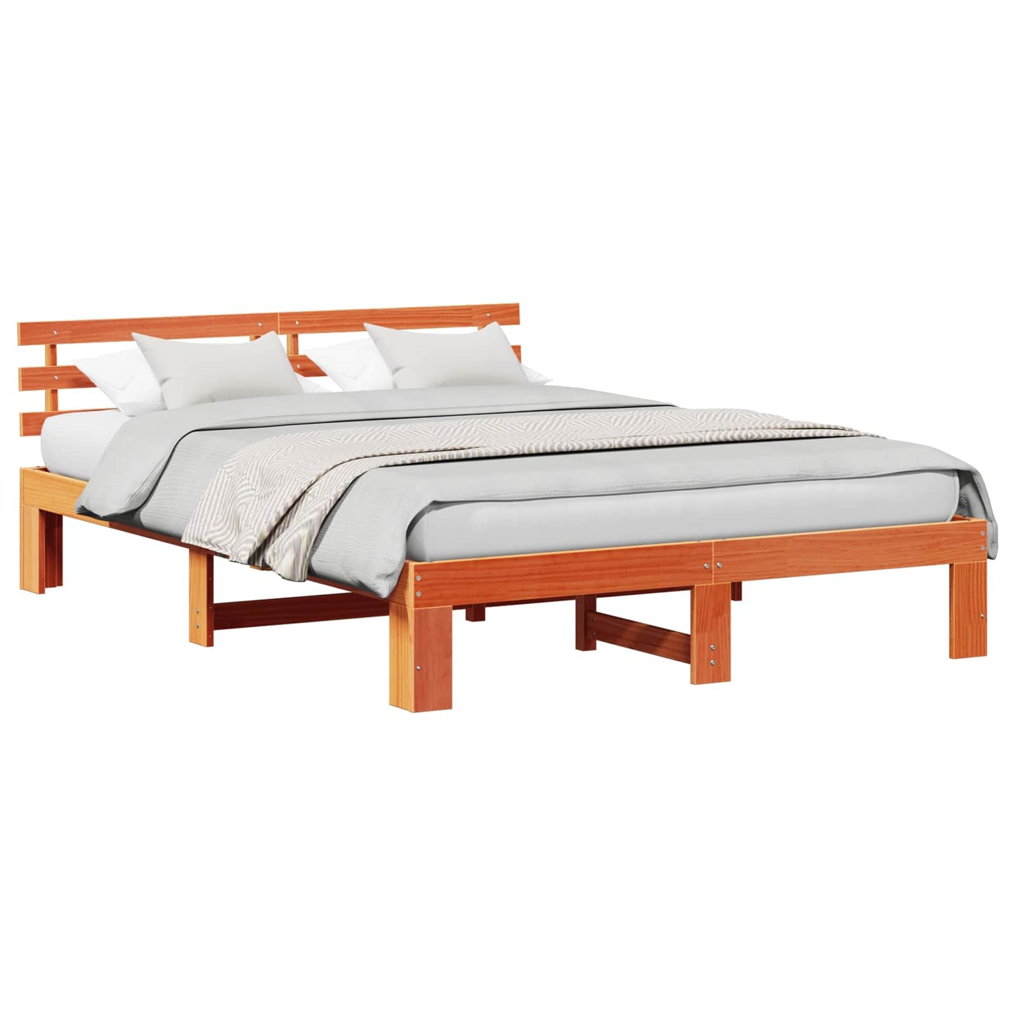 Sengestamme med hodegjerde Vokset Brun 160 x 200 cm Massiv furu