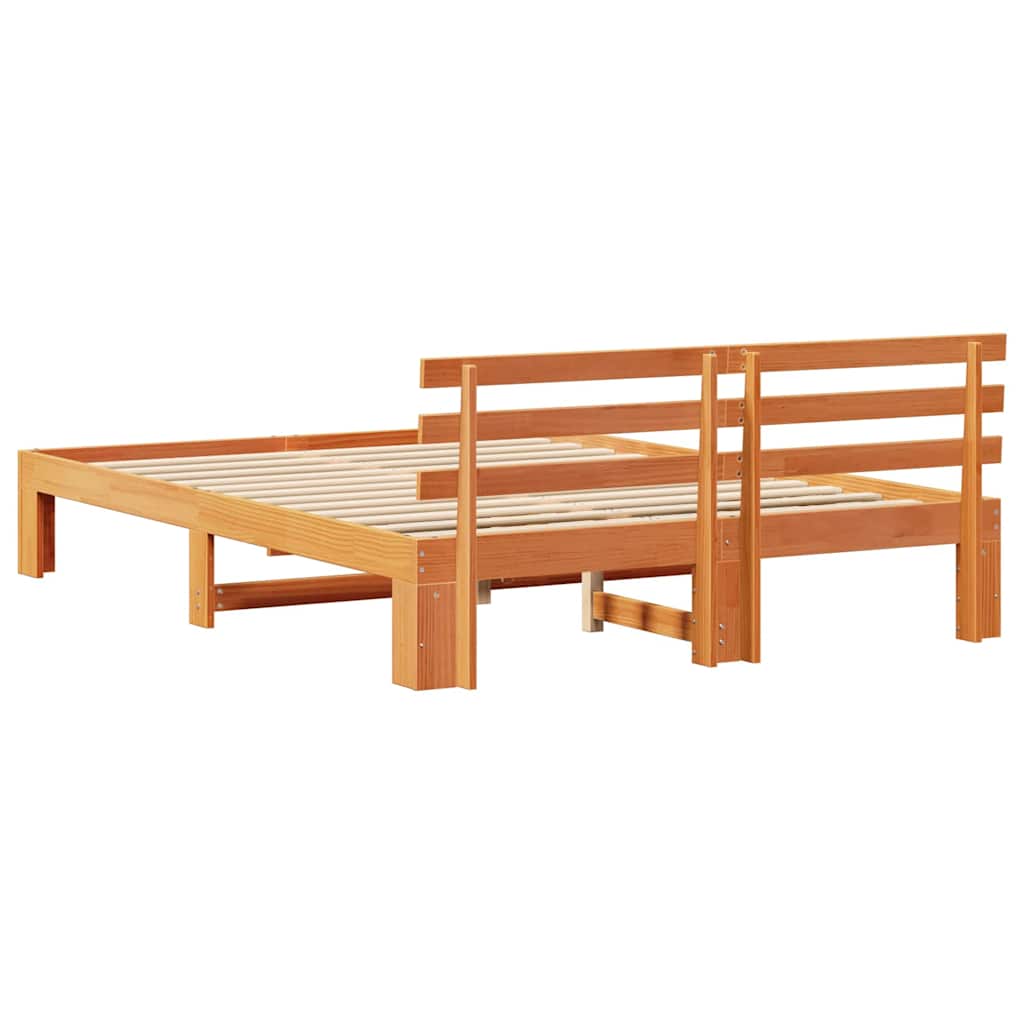 Sengestamme med hodegjerde Vokset Brun 160 x 200 cm Massiv furu