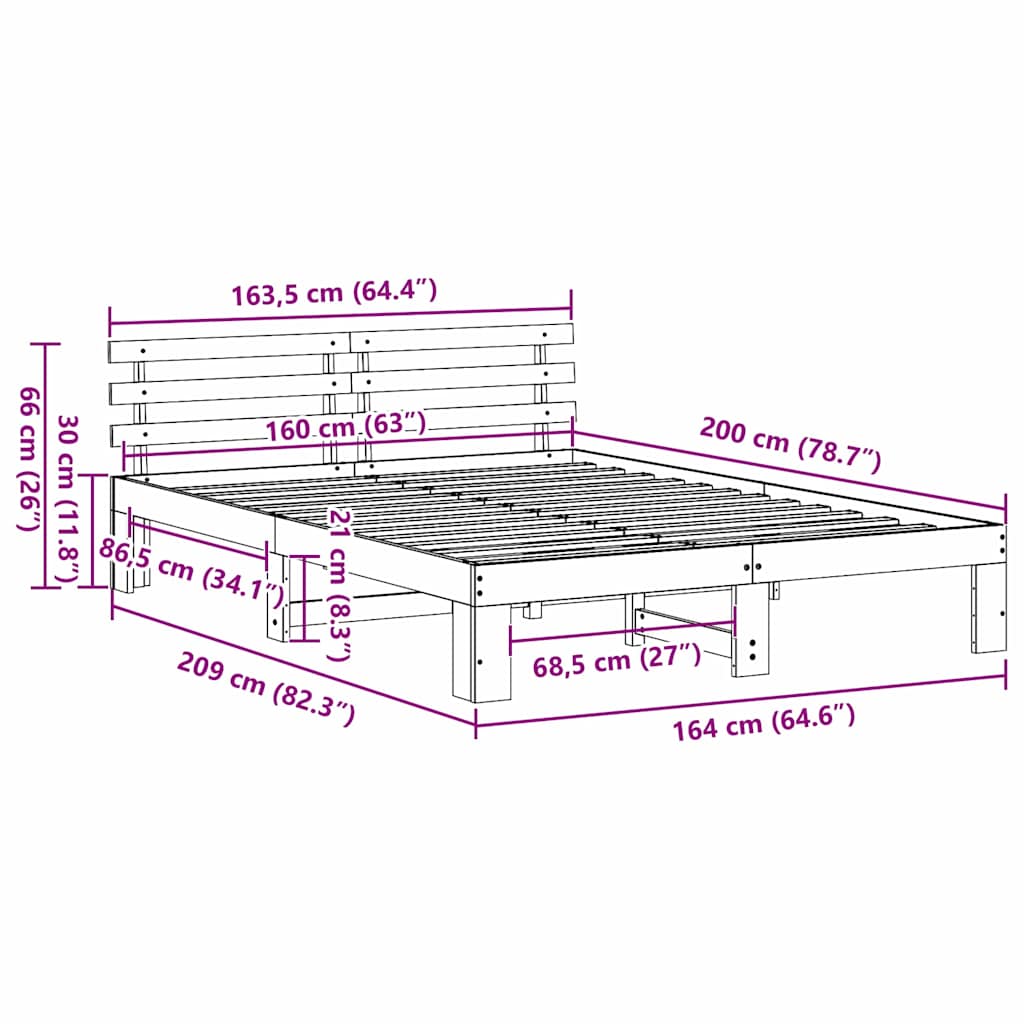 Sengestamme med hodegjerde Vokset Brun 160 x 200 cm Massiv furu