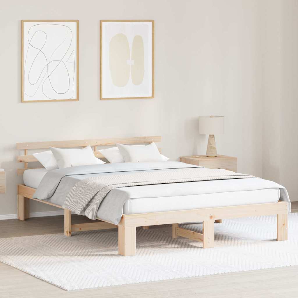 Sengestamme med hodegjerde Naturlig 140 x 200 cm Massiv furu