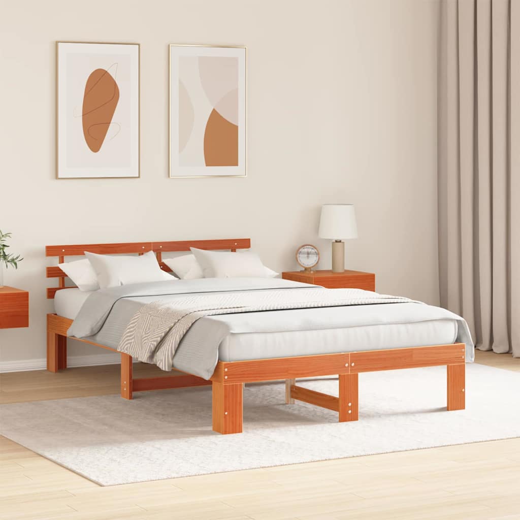 Sengestamme med hodegjerde Vokset Brun 120 x 200 cm Massiv furu