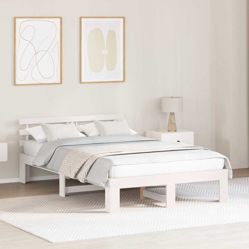 Sengestamme med hodegjerde Hvit 140 x 190 cm Massiv furu