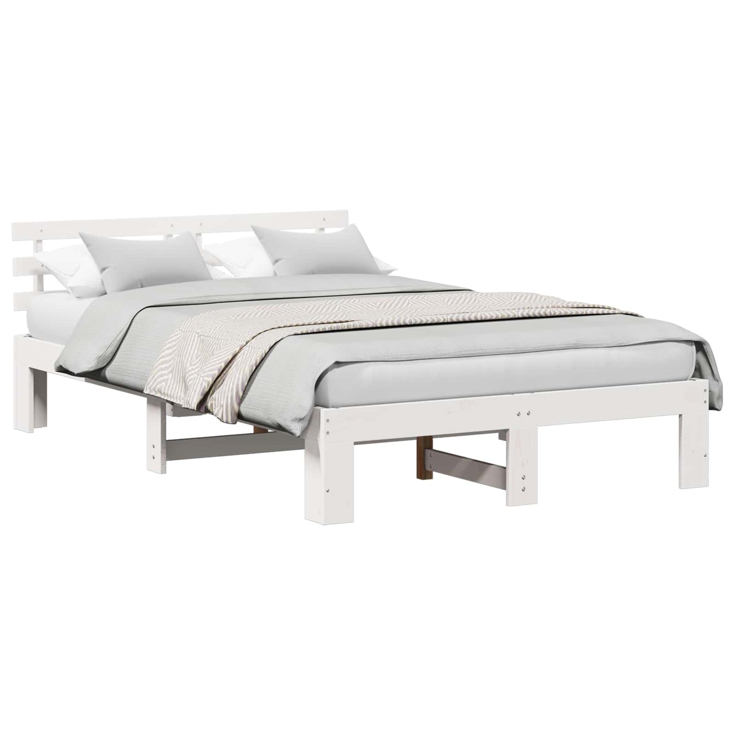 Sengestamme med hodegjerde Hvit 140 x 190 cm Massiv furu