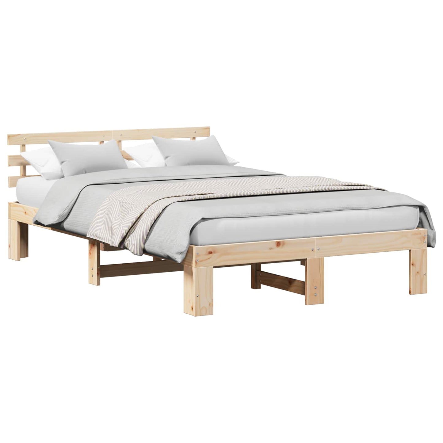 Sengestamme med hodegjerde Naturlig 135 x 190 cm Massiv furu
