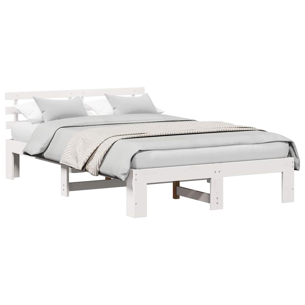Sengestamme med hodegjerde Hvit 135 x 190 cm Massiv furu