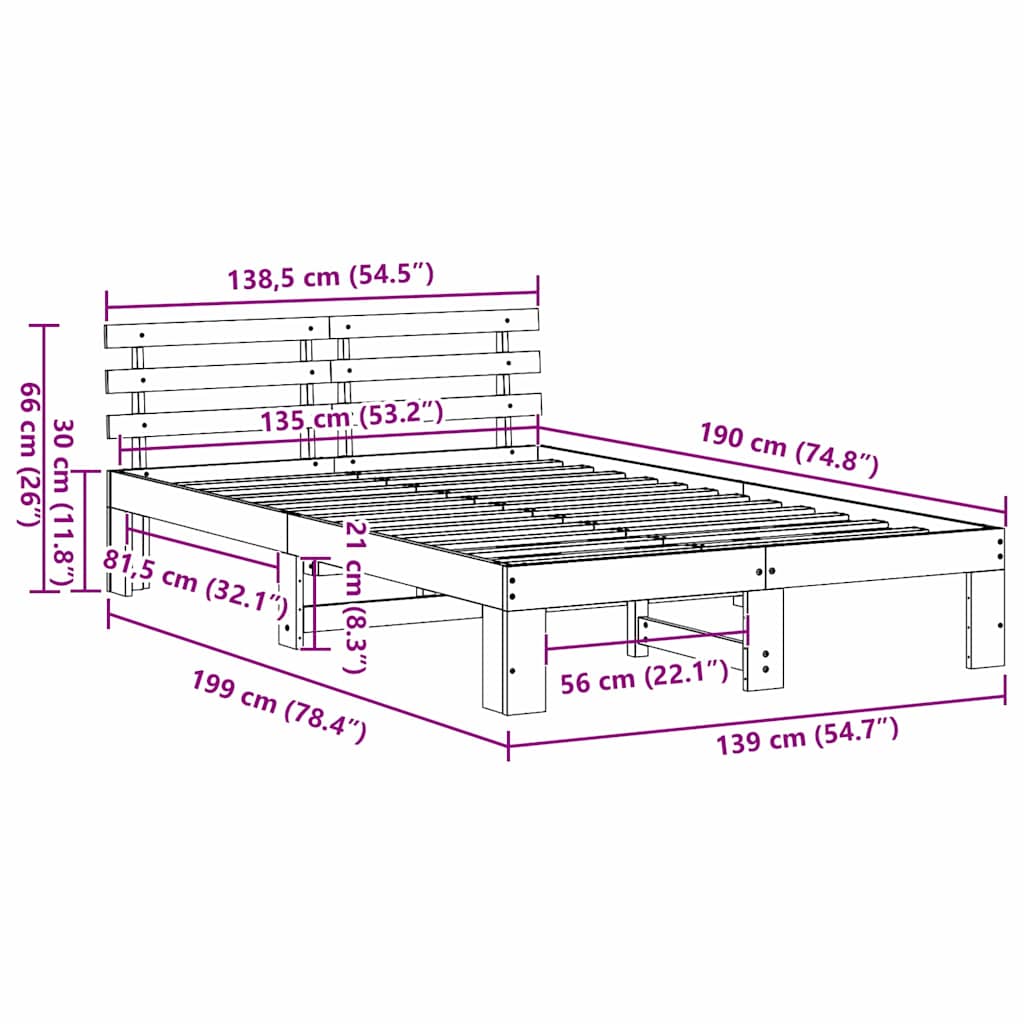 Sengestamme med hodegjerde Hvit 135 x 190 cm Massiv furu