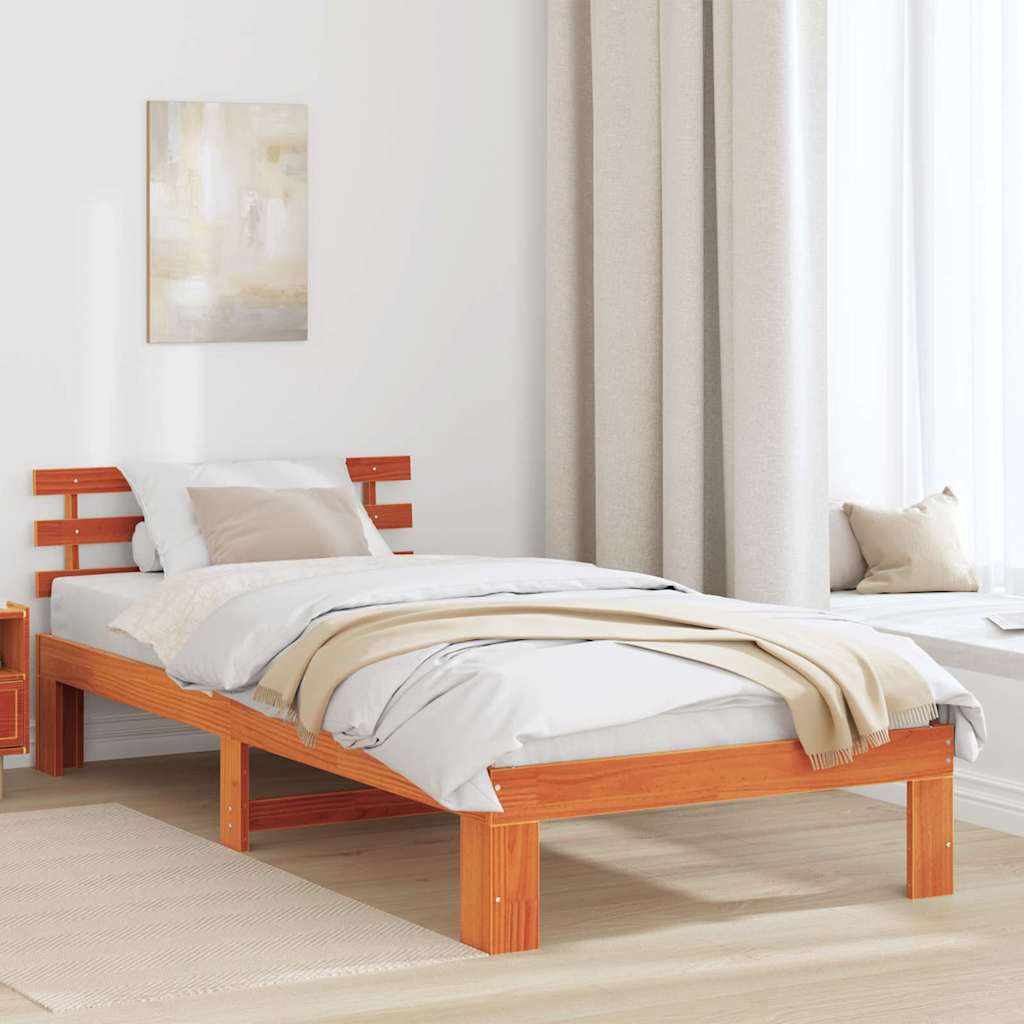 Sengestamme med hodegjerde Brun 100 x 200 cm Massivt furutre