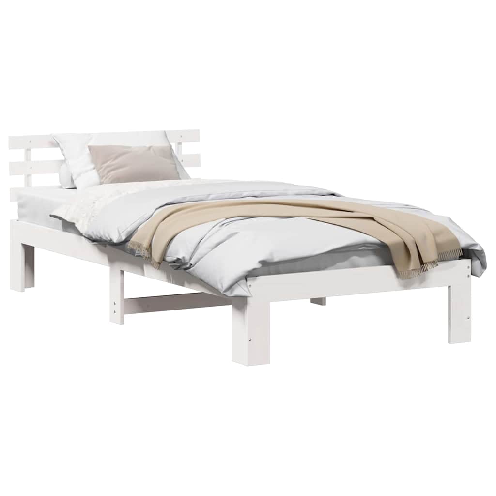 Sengestamme med hodegjerde Hvit 90 x 190 cm Massivt furutre