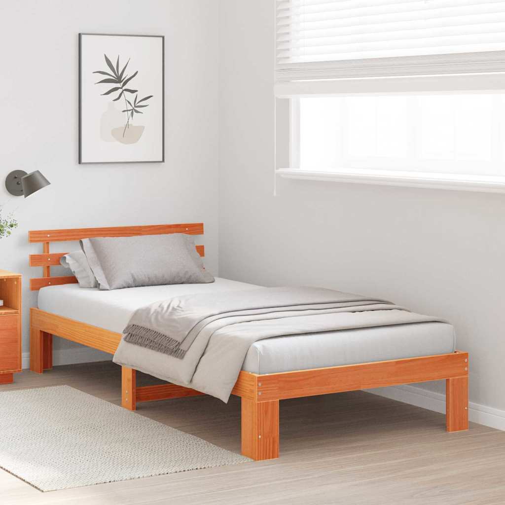Sengestamme med hodegjerde Brun 75 x 190 cm Massivt furutre