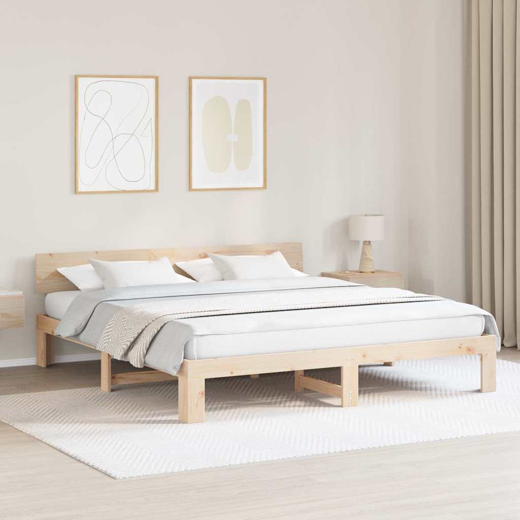 Sengestamme med hodegjerde Brun 200 x 200 cm Massivt furutre