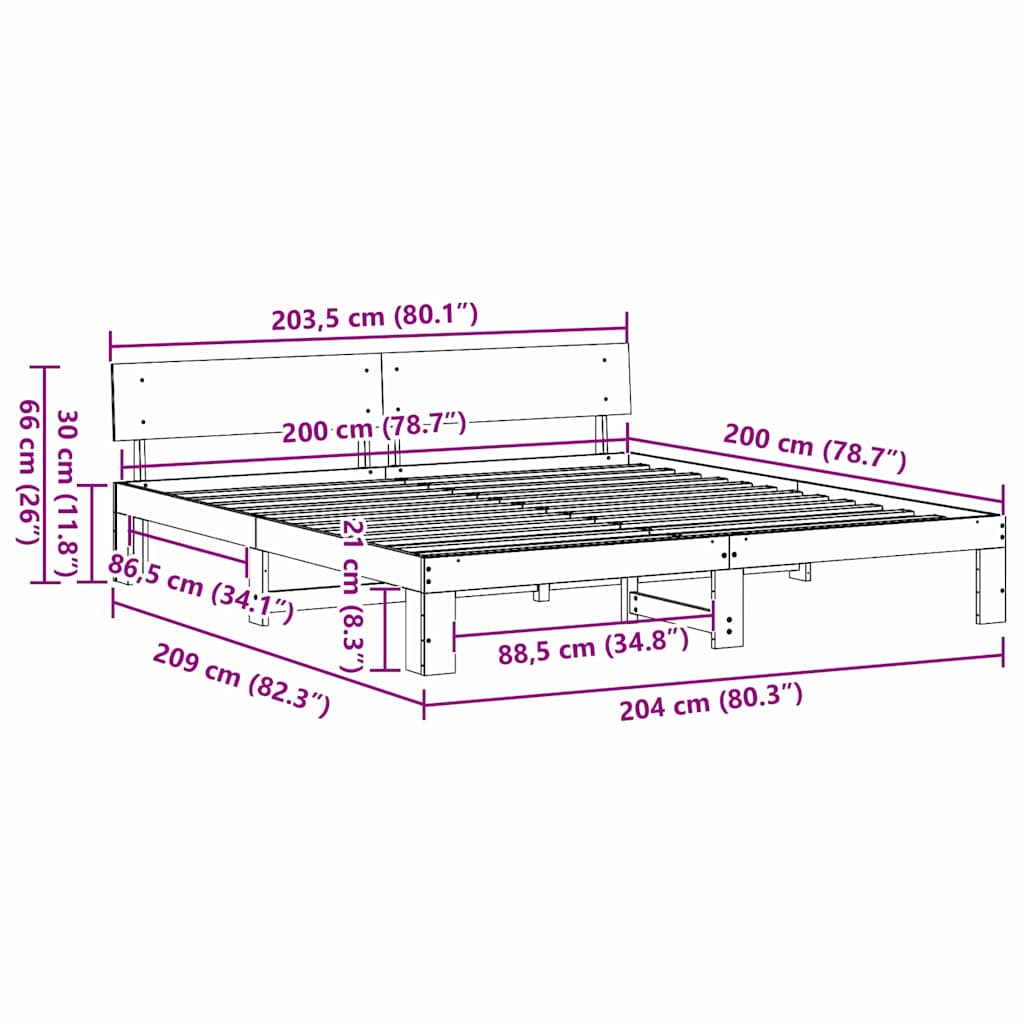 Sengestamme med hodegjerde Naturlig 200 x 200 cm Massiv furu