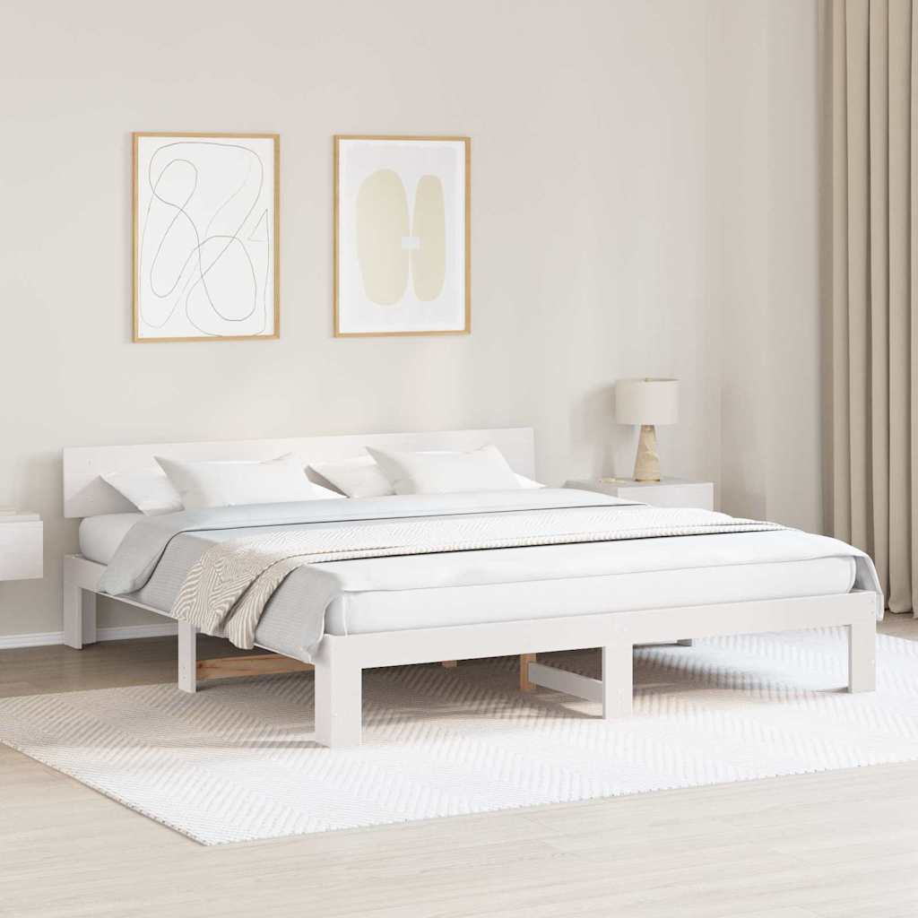 Sengestamme med hodegjerde Hvit 200 x 200 cm Massivt furutre