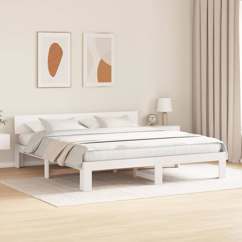Sengestamme med hodegjerde Hvit 200 x 200 cm Massiv furu